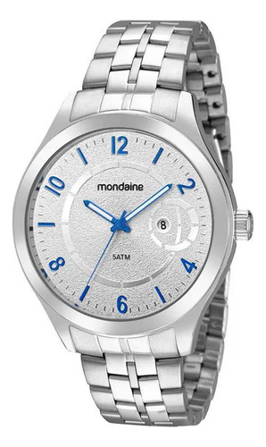 Relógio Masculino Mondaine Prata Mostrador Com Detalhes Azul