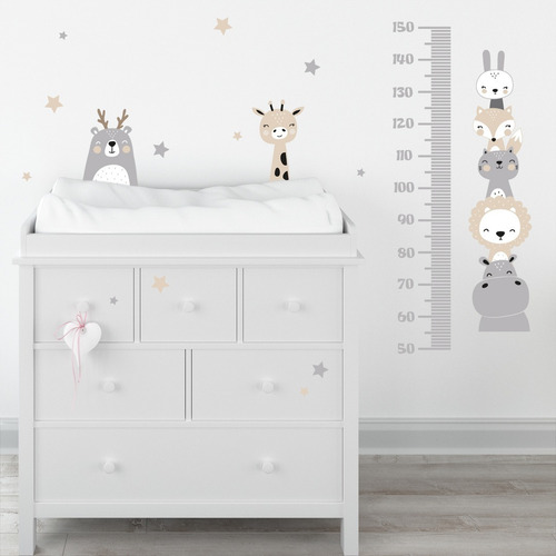Imagen 3 de 6 de Vinilo Decorativo Medidor Infantil Animalitos Nordico