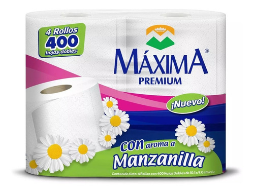 Papel Máxima Premium 400 Hojas Dobles C/manzanilla 4 Rollos