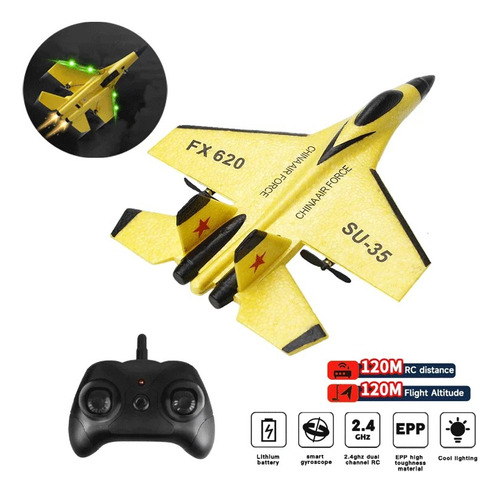 Avião Com Controle Remoto 2.4g Su35 Fx 620 Alcance 120 Mts Amarelo Avião De Brinquedo