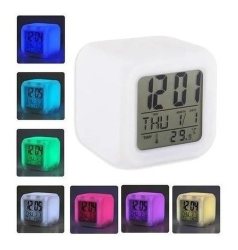 Reloj Despertador Cambia De Color C/termometro 