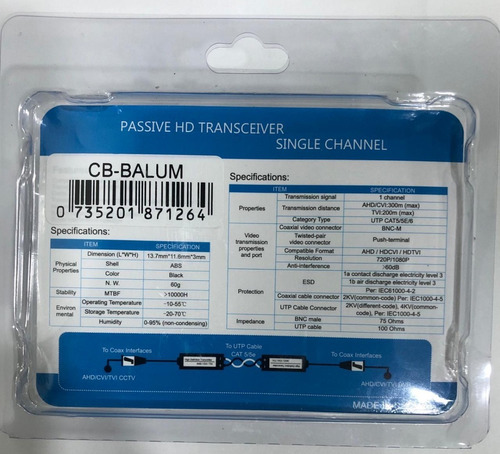 Cb Video Balun X-kim Pasivo Hd 1 Canal