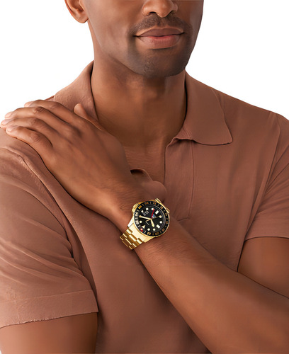 Reloj Hombre Fossil Blue De Acero Color de la correa Dorado