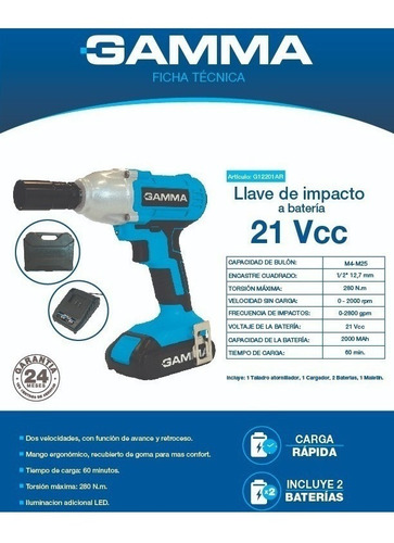 Imagen 3 de 4 de Atornillador Llave De Impacto 1/2 De 21v Litio Gamma G12201