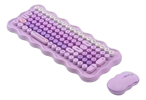 Combo Kit Teclado Y Mouse Inalámbrico Ergonomico Qwerty Violeta Violeta