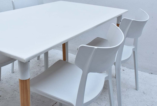 Combo Comedor Eames Mesa 1,40 X 80 Y 4 Sillas Mare Blanco Liso
