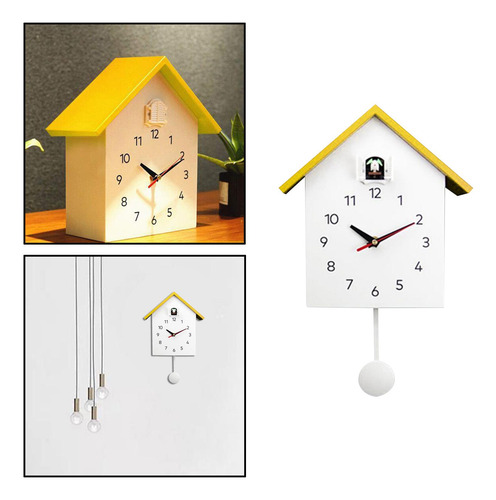 Reloj De Pájaro Casa Reloj De Pared Escritorio Amarillo