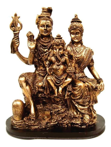 Estátua Família Shiva Parvati E Ganesha Indiano Cor Ouro