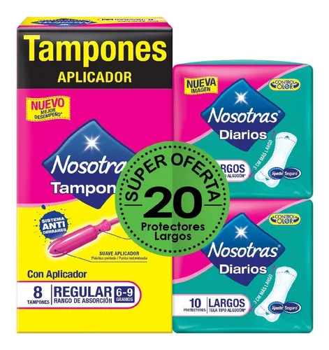 comprar Tampones Nosotras Regular 8 Unidades + 20 Protectores Largos