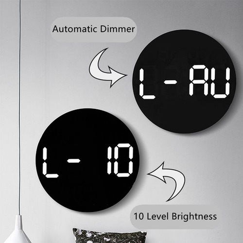 Reloj De Pared Digital, Reloj Led Moderno, Brillo Ajustable,