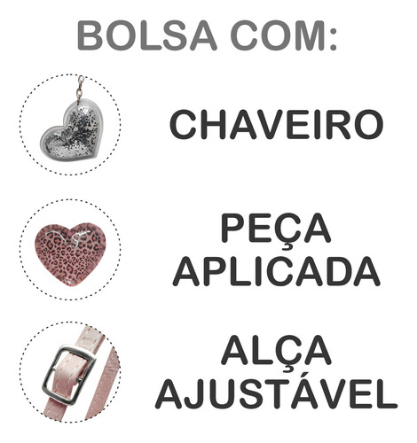 Kit Bolsa Infantil E Estojo Em Coração Onça Magicc Bolsas KI-217