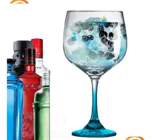 Copa de ginebra azul ideal para bebidas con base Tanqueray Beefeater Bulldog, color azul