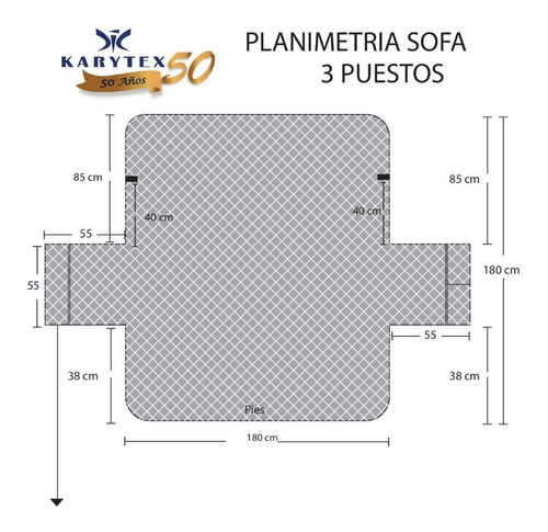 Protector De Sofa 3 Puestos Doble Faz Azul Oscuro - Gris