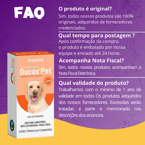 Ducox Pet 200mg Pearson Anti-inflamatório Cães - 10 Comp