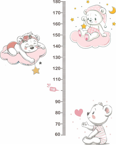 Régua Medidora De Crescimento Infantil Ursinha Nuvem Rg43