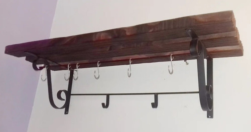 Imagen 2 de 3 de Ganchero Rustico En Hierro Y Madera Oferta !!!