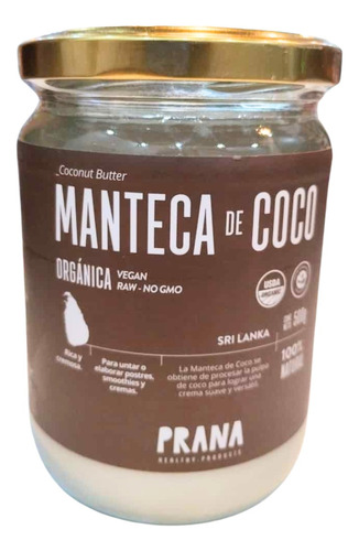 Manteca De Coco Orgánica Prana 