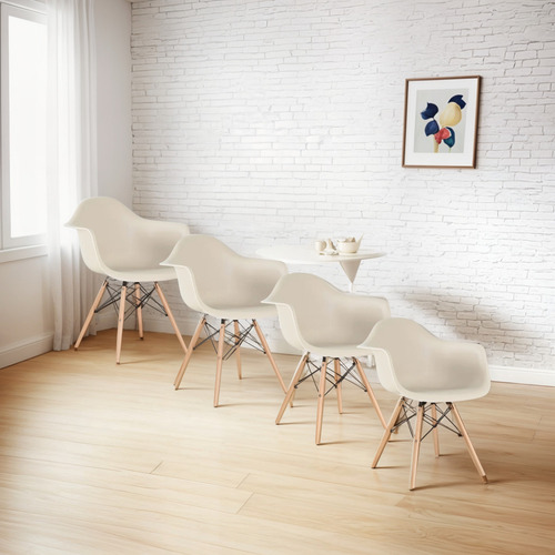 Kit 4 Cadeiras Charles Eames Wood Com Braços Cores Estrutura Da Cadeira Nude