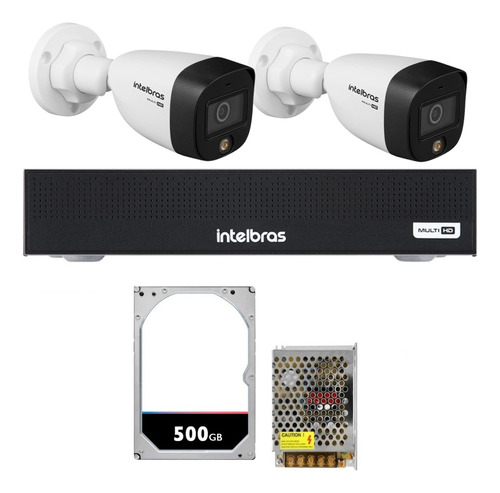 Kit 2 Camera Full Color Intelbras + Dvr Mhdx 4c + Hd + Fonte