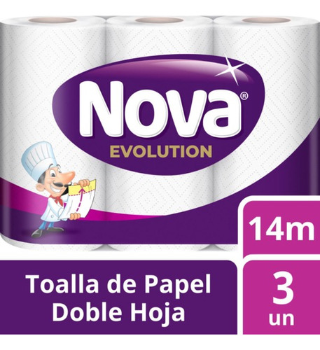 Toalla De Papel Nova Evolution Absorb Rollo 3 Un 14 Mt