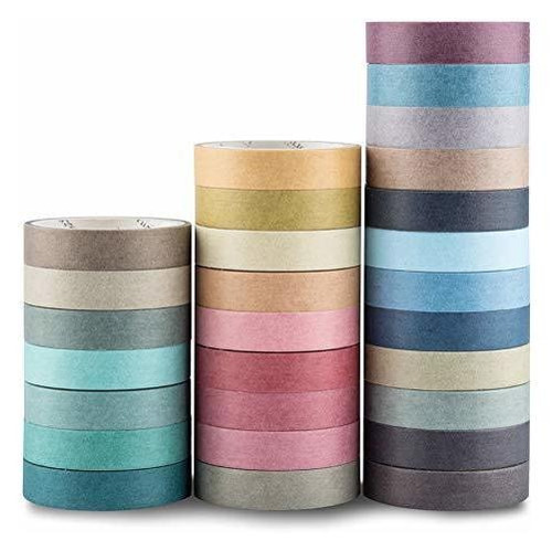 Juego De Cintas Washi De Color Natural, 28 Rollos De Ci...