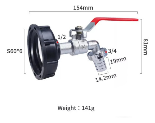 Tapa Con Llave Nariz 1/2 Para Garrafon 20 Y 50lt 60mm 1 Pz 1 Pieza Llave 1/2"