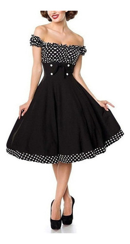 Maxi Vestido Vintage De Lunares Estilo Hepburn Con Cintura