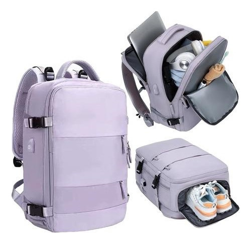 Mochila De Viaje Viral Usb Color Lila