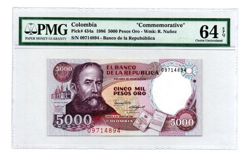 Billete Colombia 5.000 Pesos 5 Agosto 1986 Primera Fecha