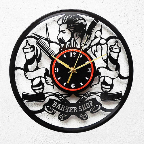 Reloj De Disco Vinilo Vinil Acetato Lp Barbería Barber Shop