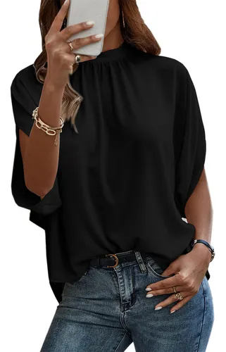 Women Top Loose Fitting Tie Back Short Sleeve Casual Batwing