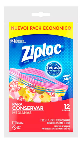 Ziploc Bolsas Cierre Hermético Para Conservar Medianas X12