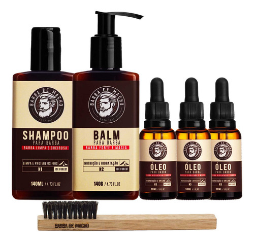 Kit Shampoo Balm E 3 Oleos - Ice Forest E Escova De Barba
