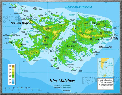 Cuadro Mapa De Las Islas Malvinas - Zonas Nombres Etc.