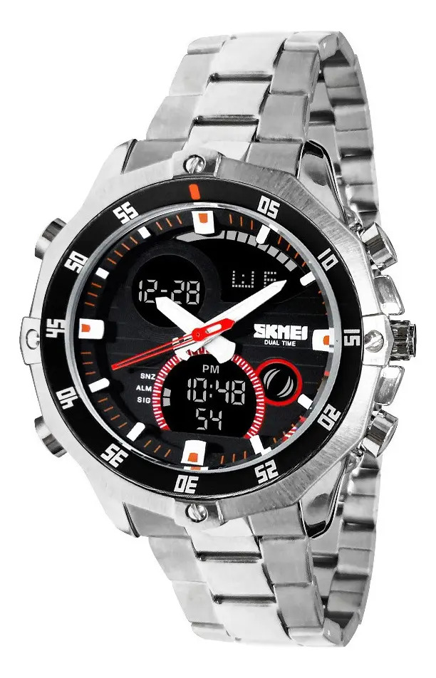 Cronômetro de alarme de aço Skmei 1146, elegante relógio de malha prateada, relógio masculino