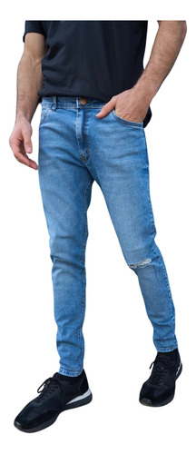 Jean Clásico Hombre Cara Cruz Jeans Semielastizado Rotura