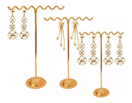 Set 3 Exhibidor Color Dorado De Aros Joyas Colgantes