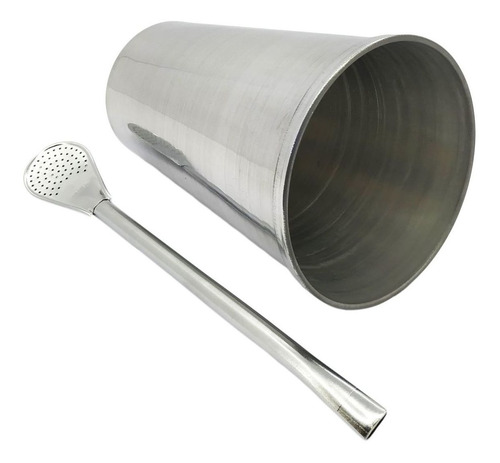 Imagem 4 de 5 de Kit Copo De Alumínio 500ml E Bomba Tereré Tradicional 19cm