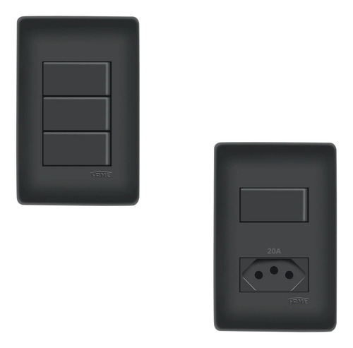 Kit Interruptor Triplo + Interruptor Com Tomada 20a Preta