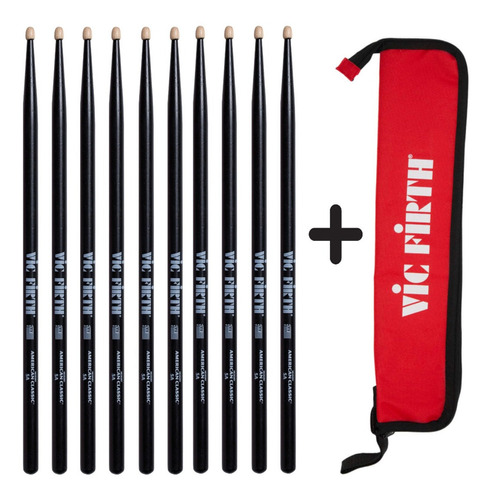 Palillos Negros Vic Firth 5a X5+esb 5 Pares + Funda Oferta!