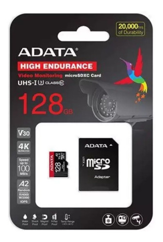 Cartão Memória Adata 4k High Endurance 128gb Sdxc 100mb/s Nf