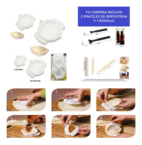 Moldes Para Hacer Empanadas 13.5x11cm Y 11.5x10cm Set 4 Pzas Blanco