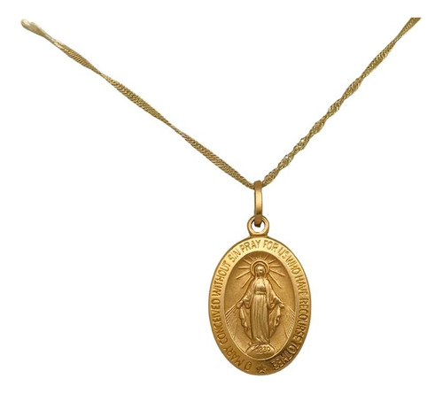 Cadena 45cm Y Medalla Oval C/ Virgen Milagrosa Oro9k (cad46)