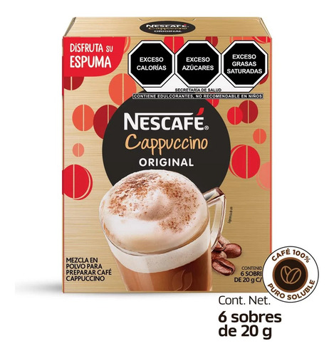 Café Soluble Nescafé Cappuccino Original 6 Sobres De 20gc/u