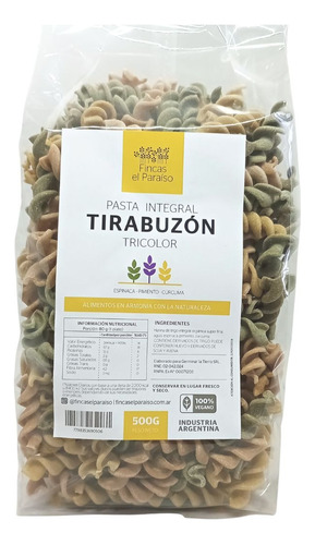 Pasta Integral Tirabuzón Fincas El Paraíso 2x500 Gr Tricolor
