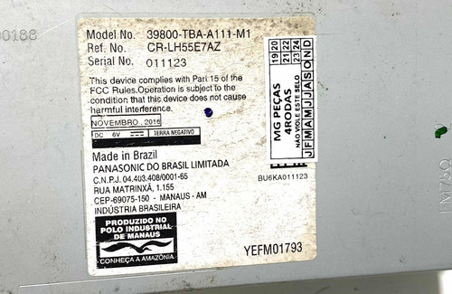 Módulo Som Civic G10 2.0 2017 39800tbaa111m1 Cx41 (Usado)