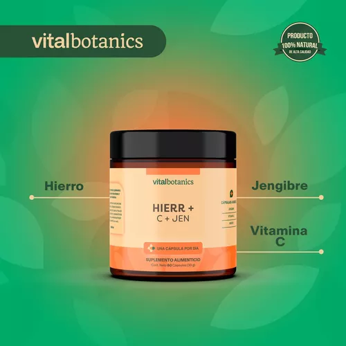 VitalBotanics Hierro y Vitamina C 60 capsulas Suplemento Alimenticio  Multivitamínico para Hombre y Mujer VITALBOTANICS VTL_HIRRO_60