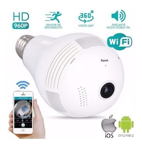Foco Cámara Espia, Wifi 360 Grados, Panoramica Audio Y Video