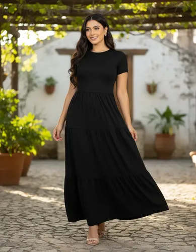 Maxivestido Tulum Mangacorta Tres Olanes Largo Moderno Curvy