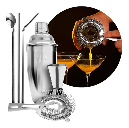 Coctelera Set Completo Barman Bebidas Acero Inoxidable